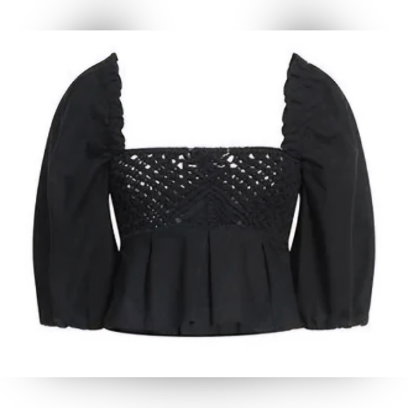 PINKO CROP Black Peplum Top Puffed Sleeve Darts Woven Square Size 2 170/80A - Picture 4 of 12